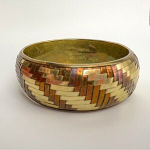Vintage Copper and Brass Basket Weave Domed Wide Bangle Bracelet